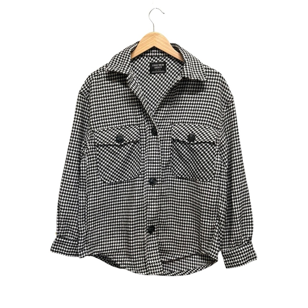 Streetwear Society Houndstooth Shacket Jacket Black White Size S